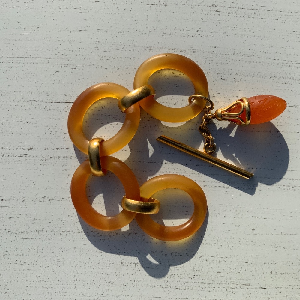 VINTAGE ❤️NINA RICCI. 1993 A Multi Amber Glass & Gold Tone Metal Brac…